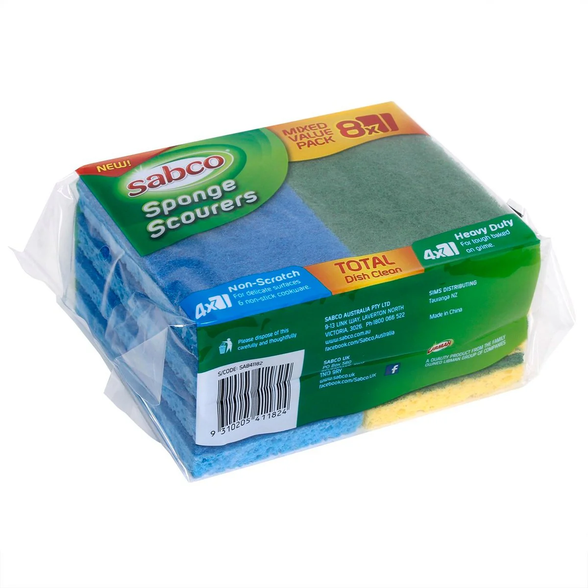Sabco Cellulose Sponge Scourers - 8 Pack - Cellulose - Non Scratch - Image 3