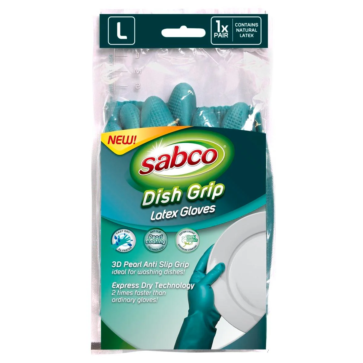 Sabco Dish Grip Gloves - Large - Latex - Anti Slip Grip