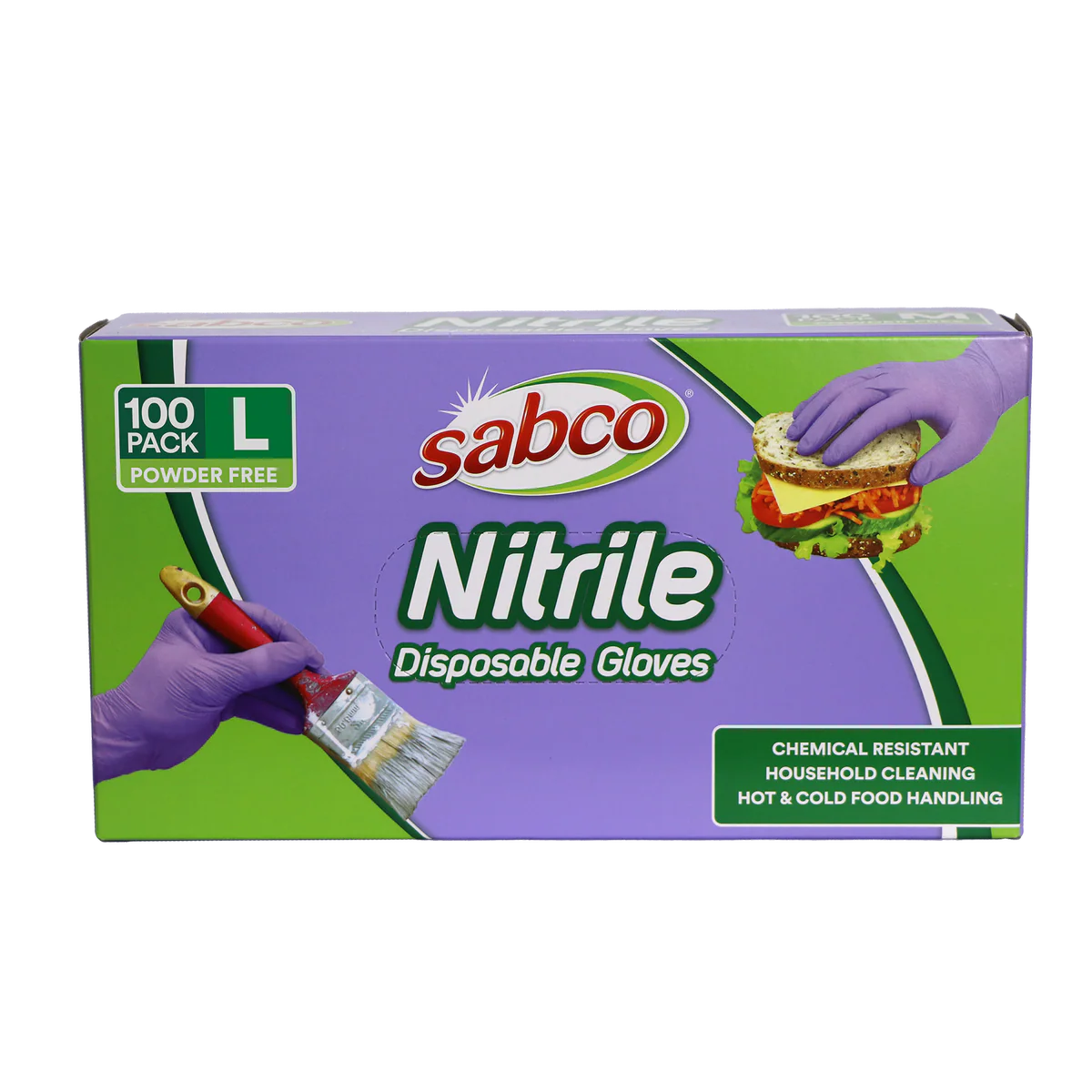Sabco Nitrile Gloves - Large - 100 Pack - Purple - Puncture Resistant