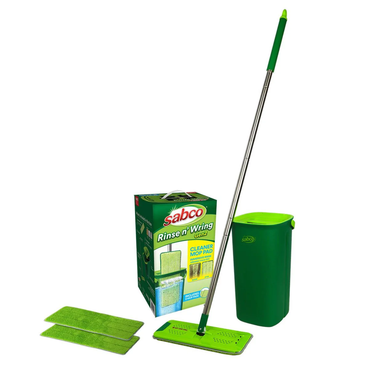 Sabco Rinse N Wring Gen 2 Microfibre Mop Set - 2 Pads - 236mm x 398mm - Hands-Free Cleaning - Image 2