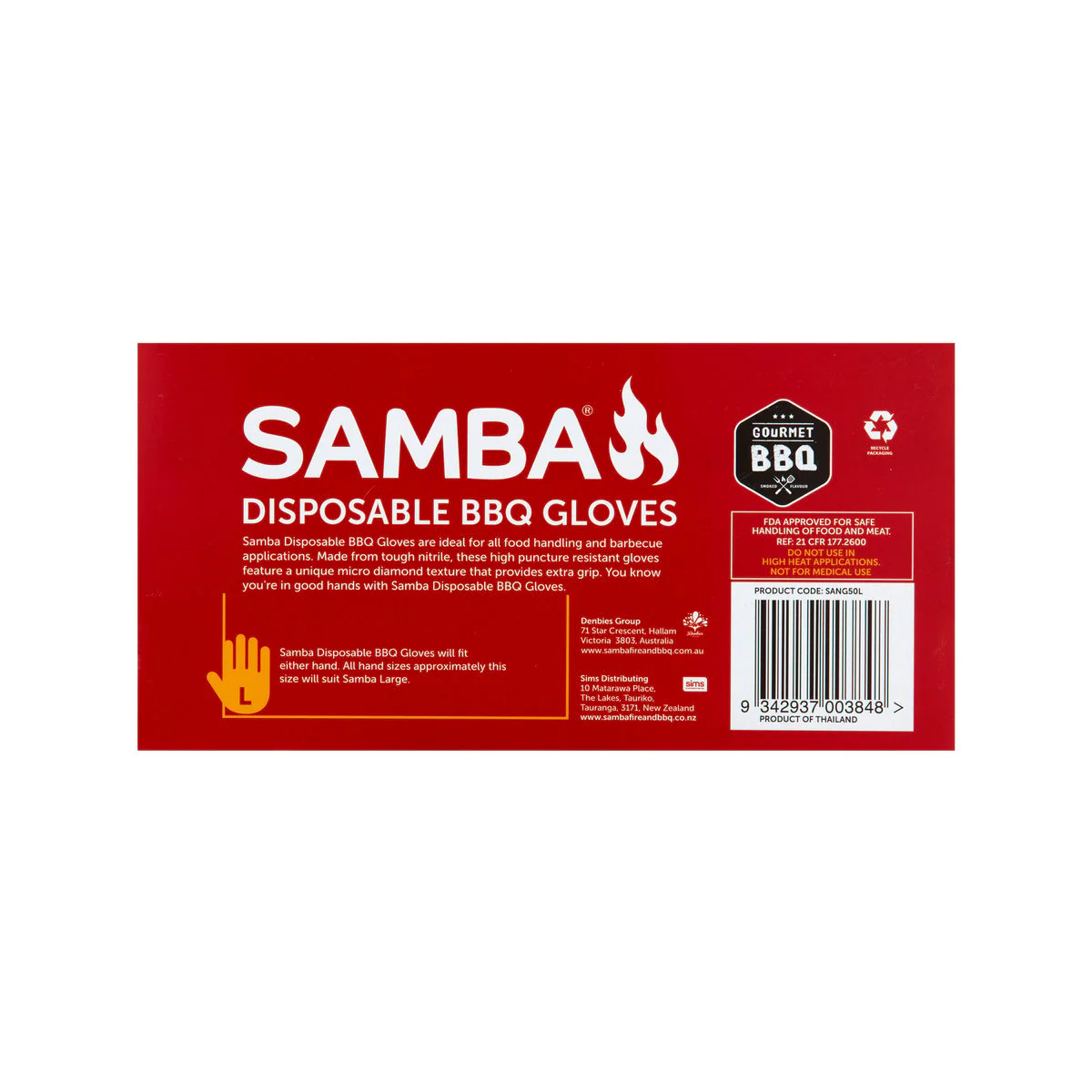 Samba Large Disposable BBQ Gloves - 50 Pack - Nitrile - Puncture Resistant - Enhanced Grip - Image 3
