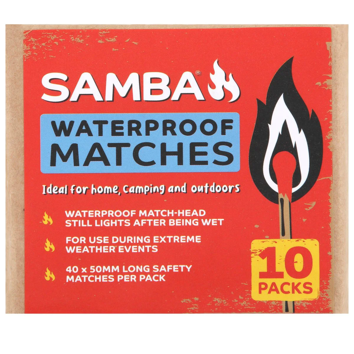 Samba Waterproof Matches 10 Pack - 50mm Long - Reliable Ignition Outdoors - Image 2