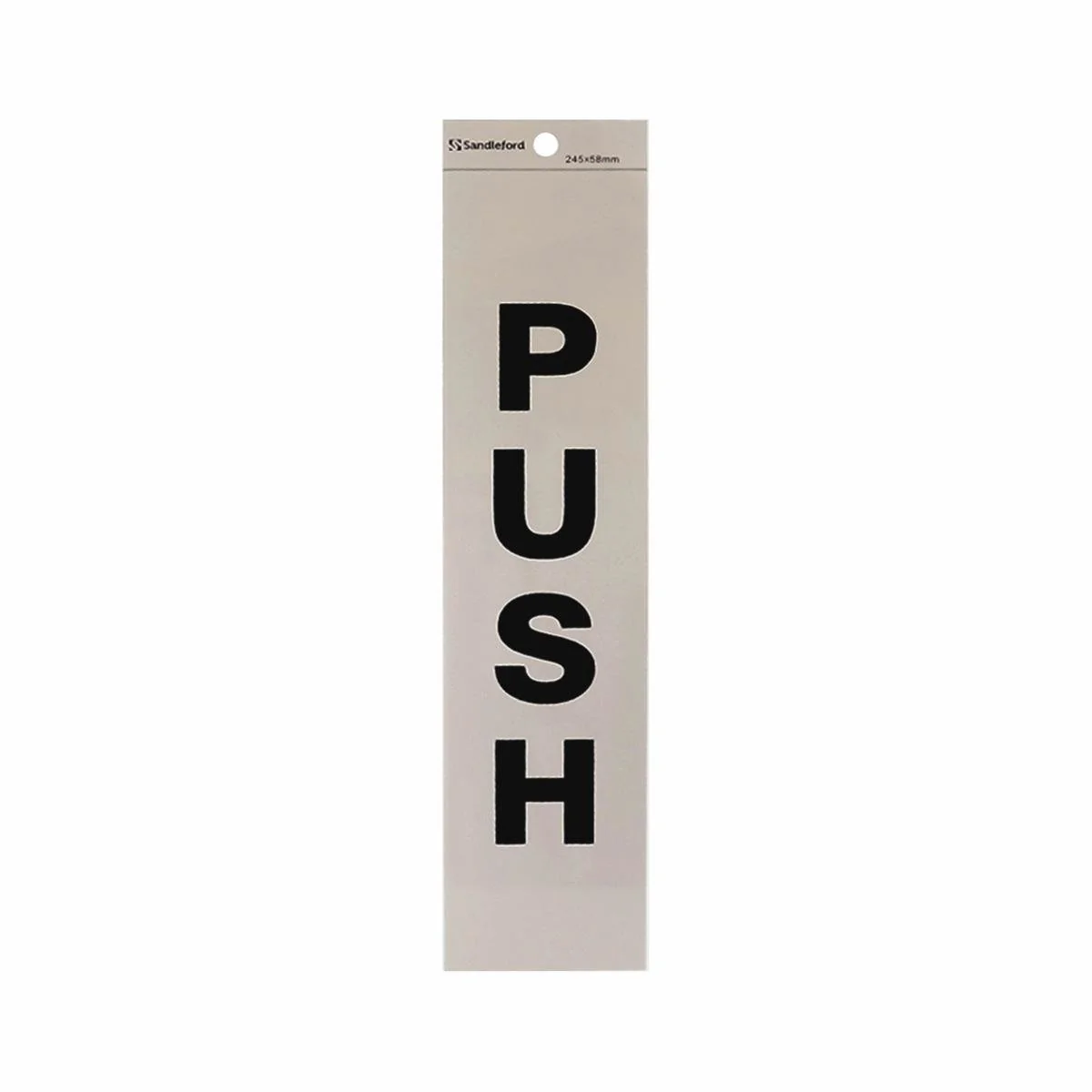 Sandleford Push Silver Self Adhesive Sign 245 x 58mm - Weather Resistant