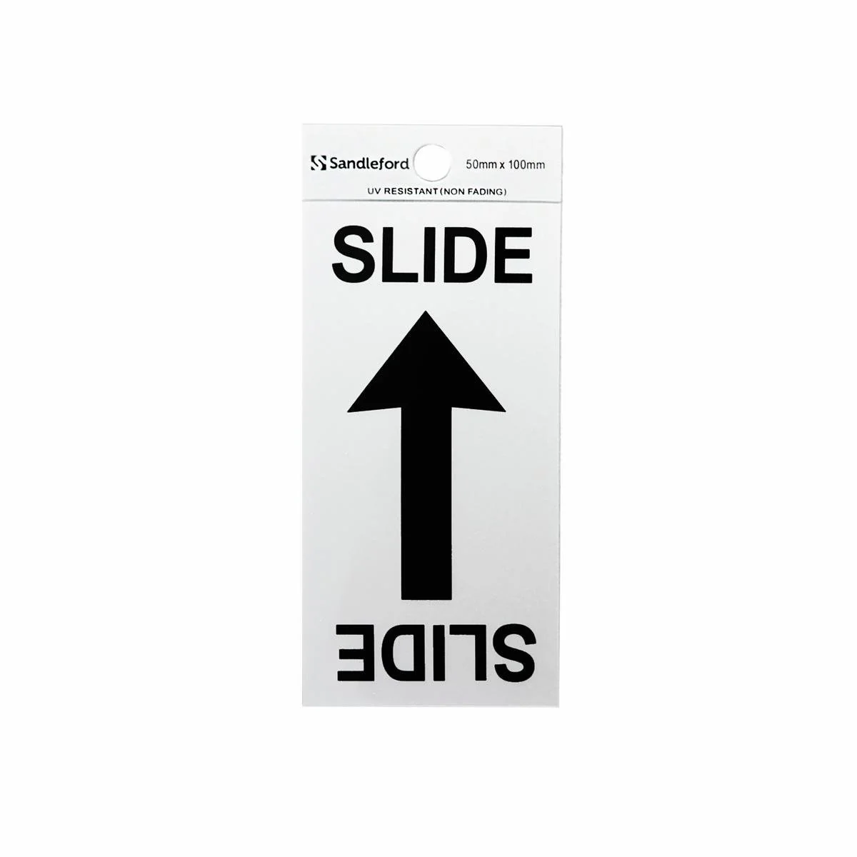 Sandleford Slide Arrow Symbol Sign - 100 x 50mm - Silver - Self Adhesive