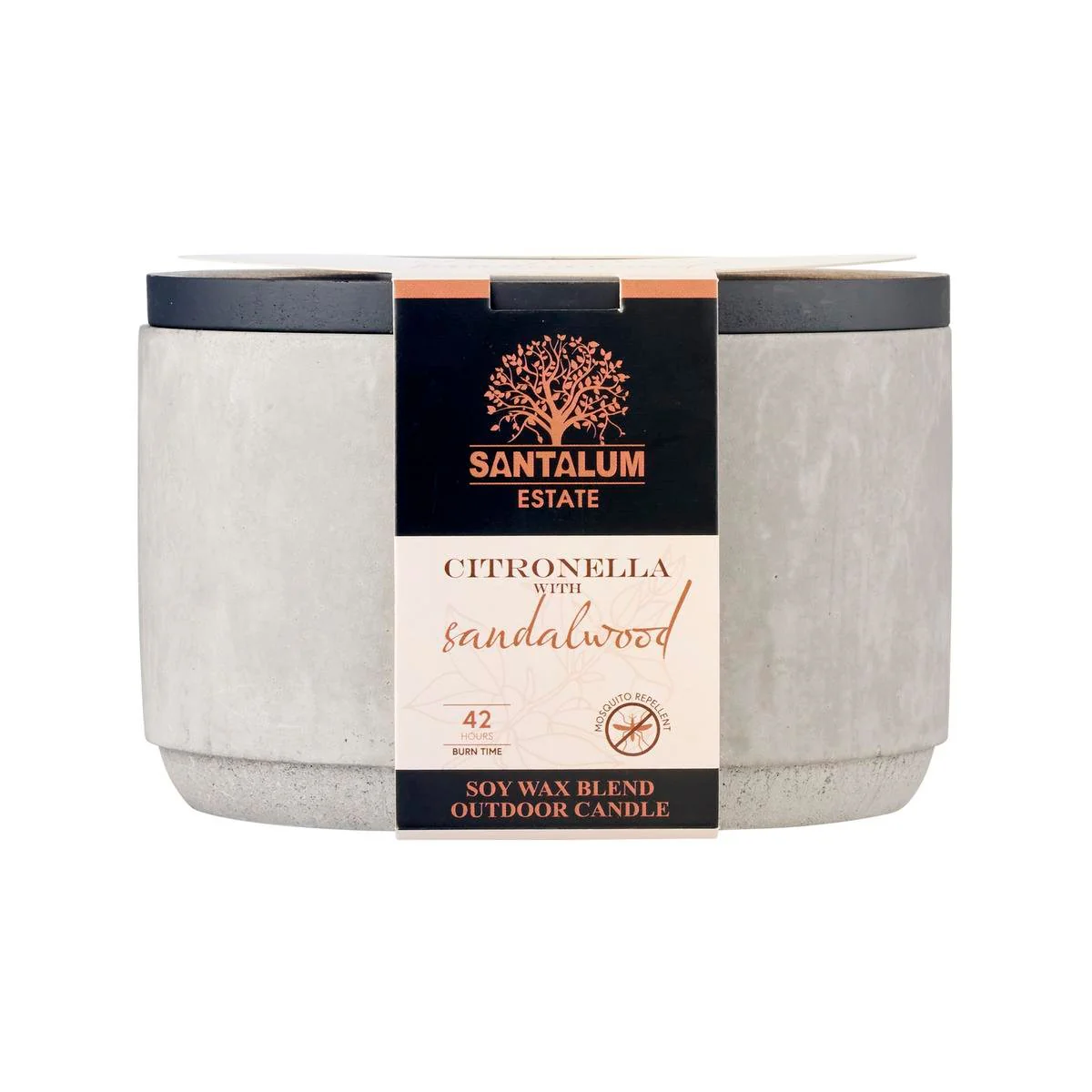 Santalum Estate Sandalwood Citronella Candle - 42 Hour Burn - Cement Grey