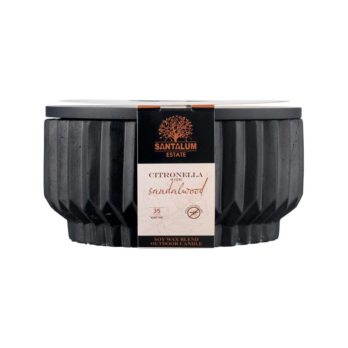 Santalum Estate Sandalwood Citronella Candle - Black Ceramic - 180mm x 90mm - Mosquito Repellent