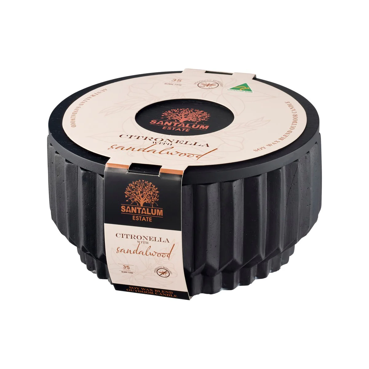 Santalum Estate Sandalwood Citronella Candle - Black Ceramic - 180mm x 90mm - Mosquito Repellent - Image 2