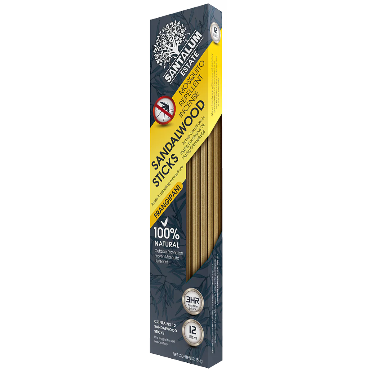 Santalum Frangipani Incense - 12 Pack - Sandalwood - Outdoor Use
