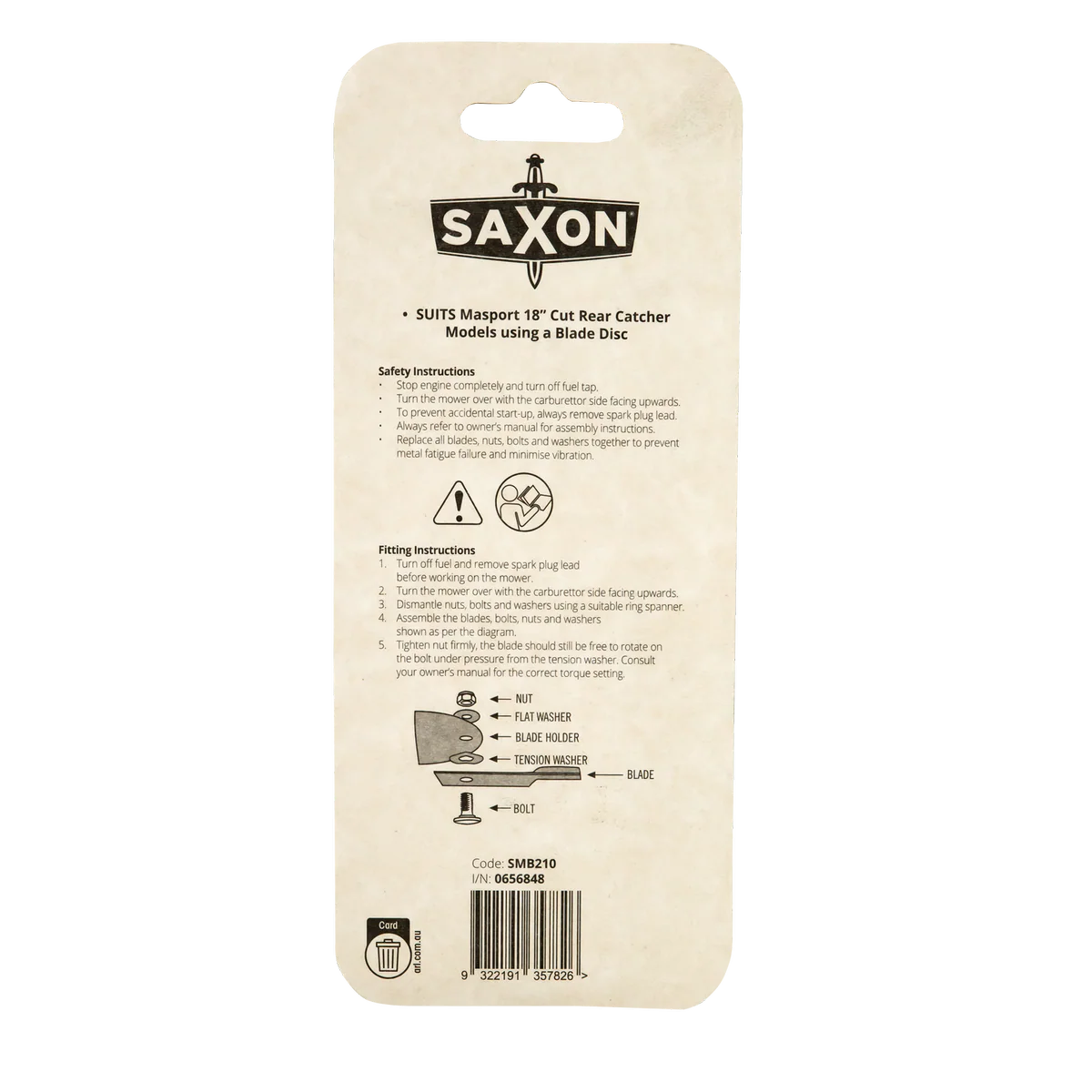 Saxon 18 Mower Blade Bolt Set - 2 Blades 18” - Suits Masport Mowers - Image 2