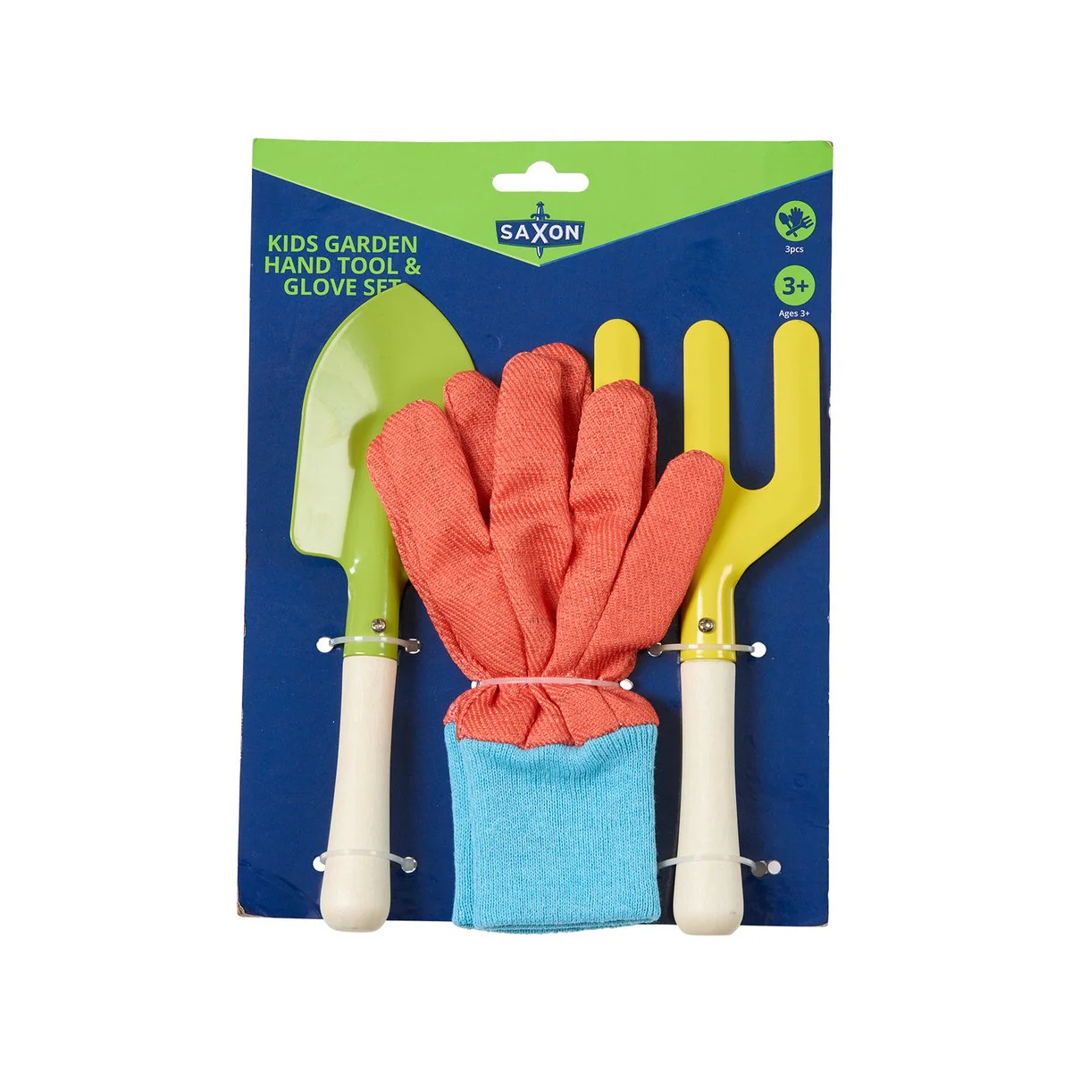 Saxon Kids Garden 3 Piece Set W Gloves - Trowel, Fork, Cotton Gloves - Multicoloured - Durable Steel Blades - Encourages Outdoor Participation - Image 2