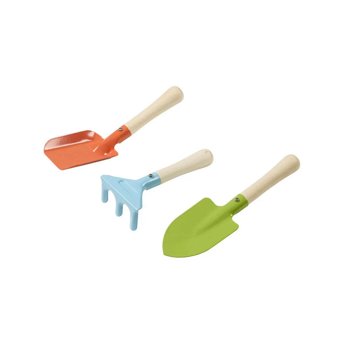 Saxon Kids Garden Tool Set - 3pc Timber - Trowel, Rake, Scoop - Safe & Durable