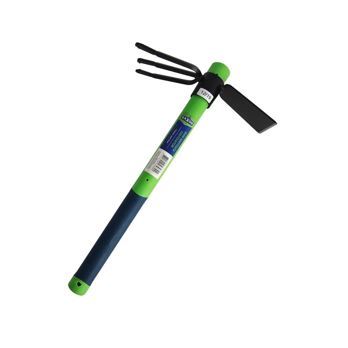 Saxon Mini Mattock Cultivator - 3 Prong - Fiberglass Handle - Green - 210mm x 370mm