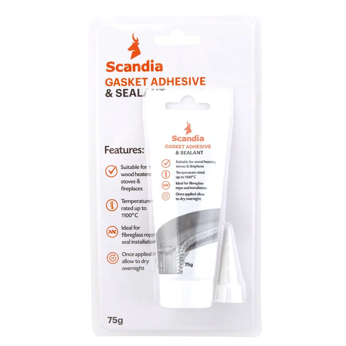 Scandia 75g Wood Heater Gasket Adhesive Sealant - 1100ºC - White Paste
