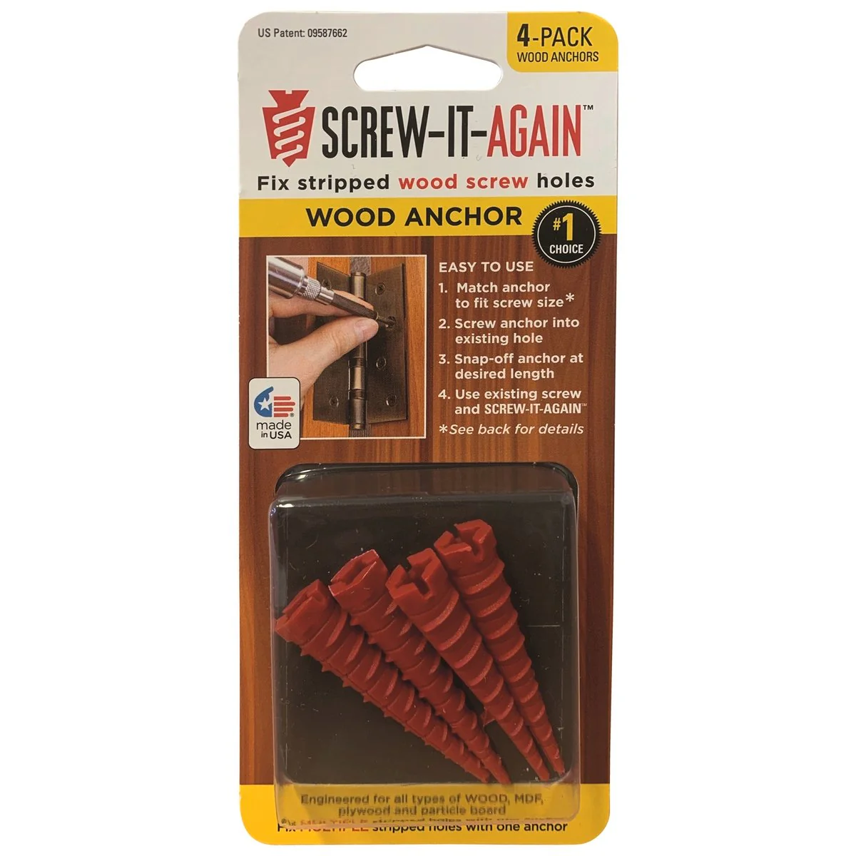 Screw It Again Screw Hole Repair Wood Anchor 4 Pack - 1mm x 5mm x 1mm - Image 2