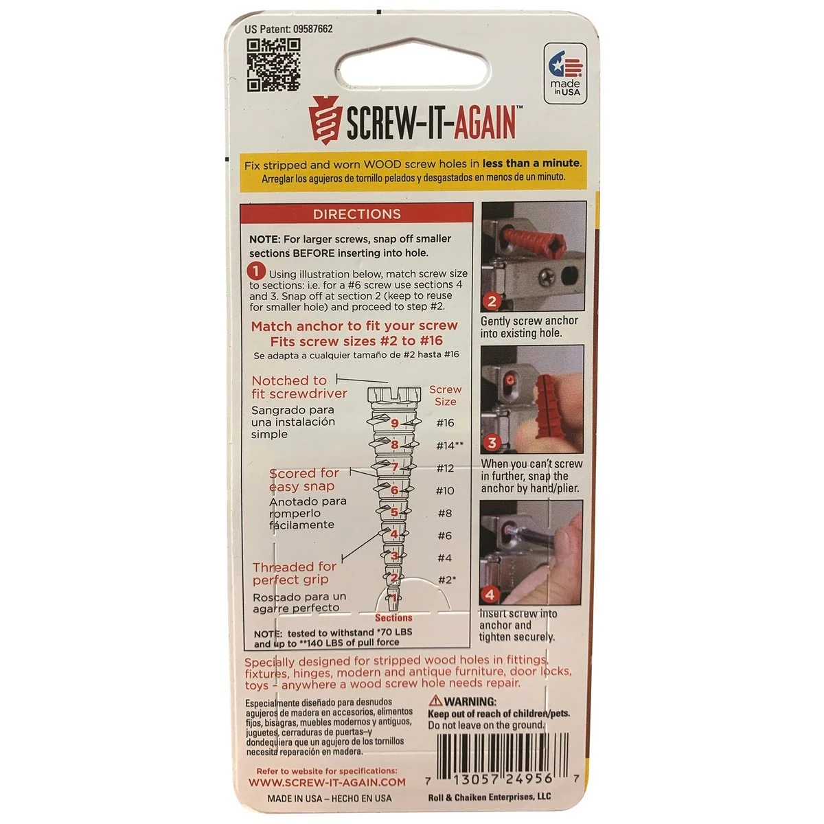 Screw It Again Screw Hole Repair Wood Anchor 4 Pack - 1mm x 5mm x 1mm - Image 3