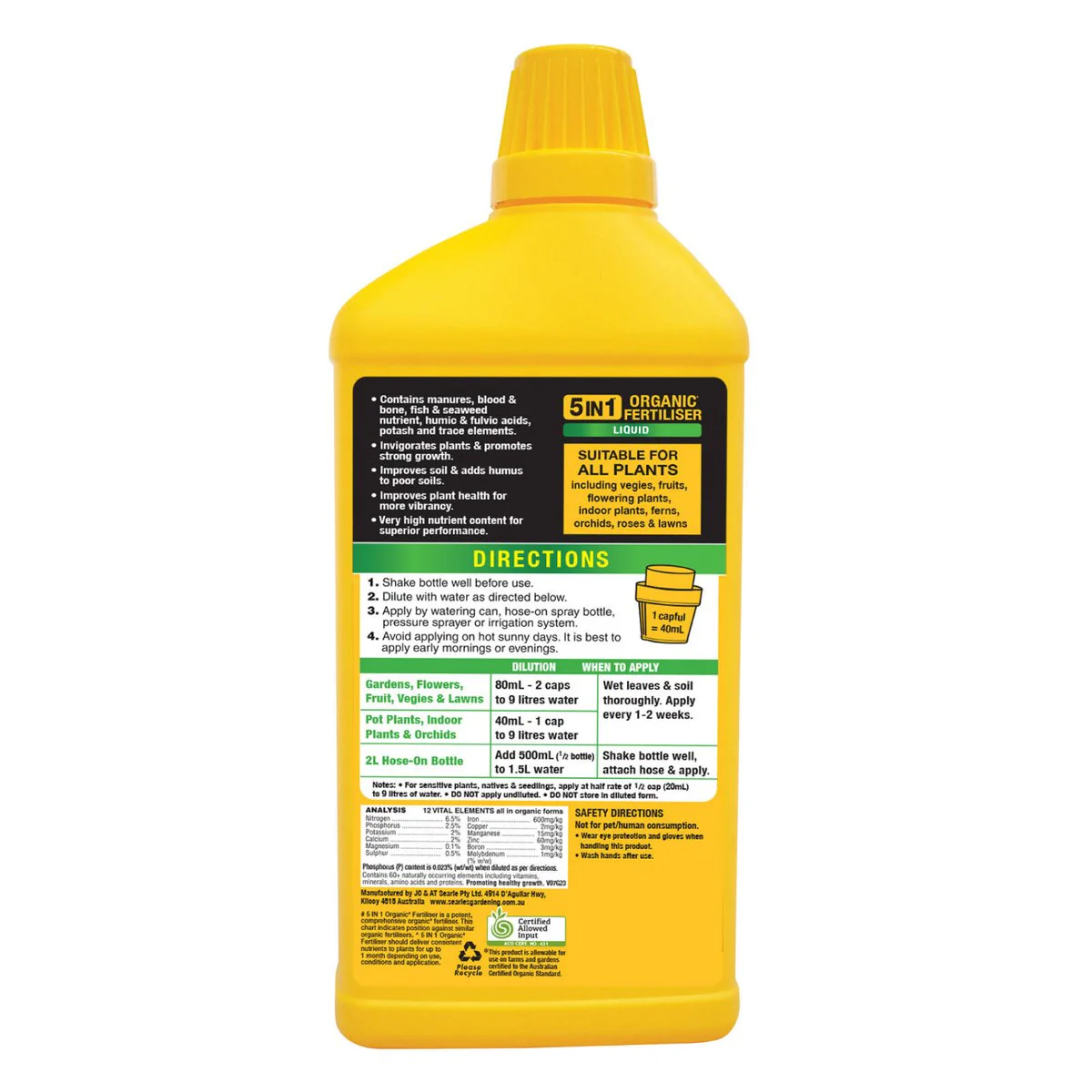 Searles 5 in 1 Organic Liquid Fertiliser - 1L - Liquid Concentrate - All Plants - Image 2