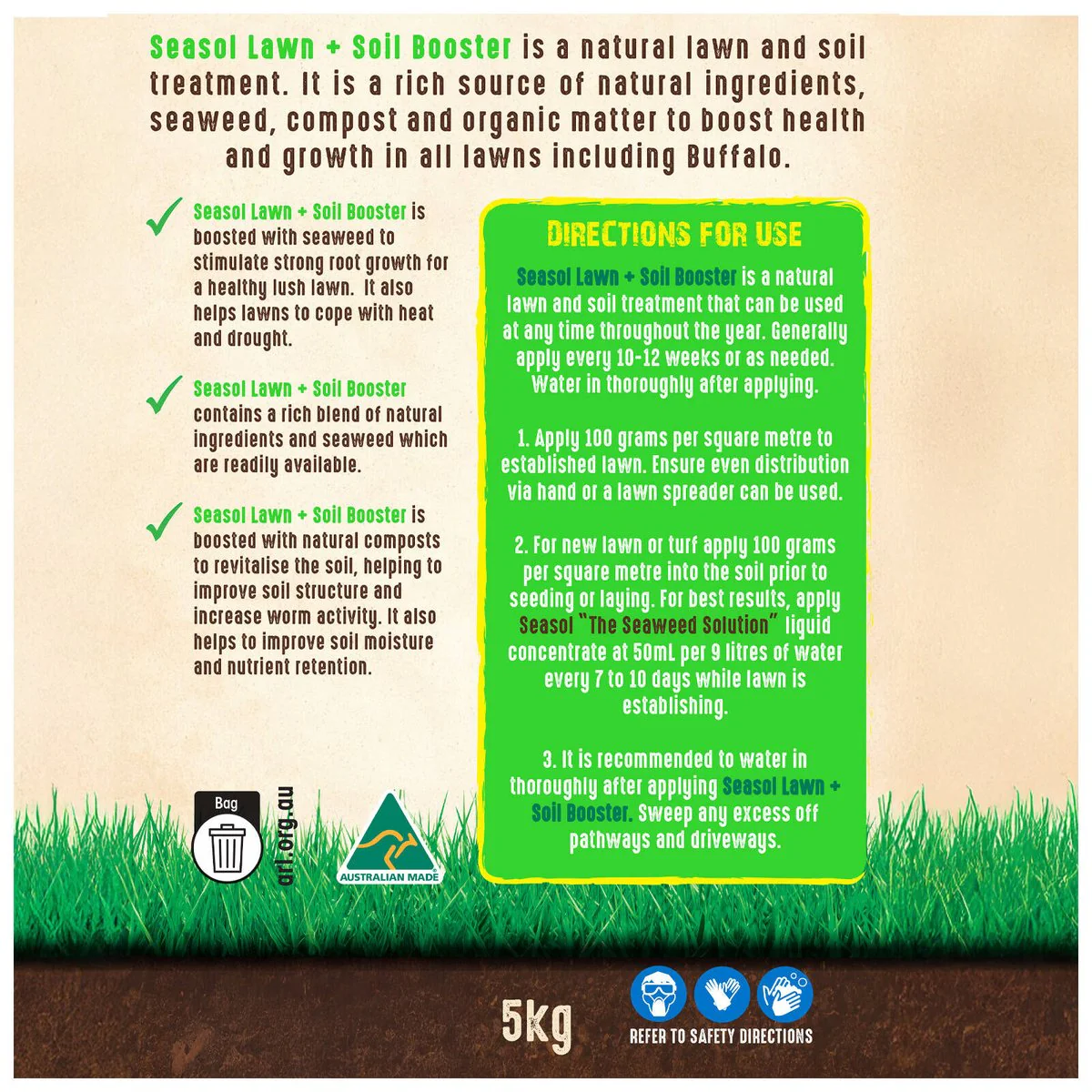 Seasol Lawn Soil Booster 5kg - Natural Granular Treatment - Brown - Image 2