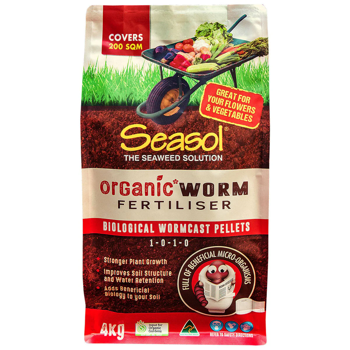 Seasol Organic Worm Fertiliser - 4kg - Biological Wormcast Pellets - Enhances Soil Nutrients