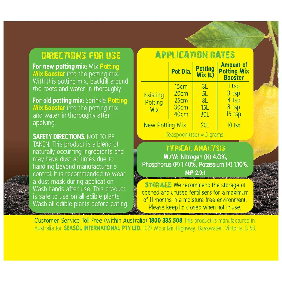 Seasol Potting Mix Booster 500g - Granular - 200L Treatment - Brown - Image 3