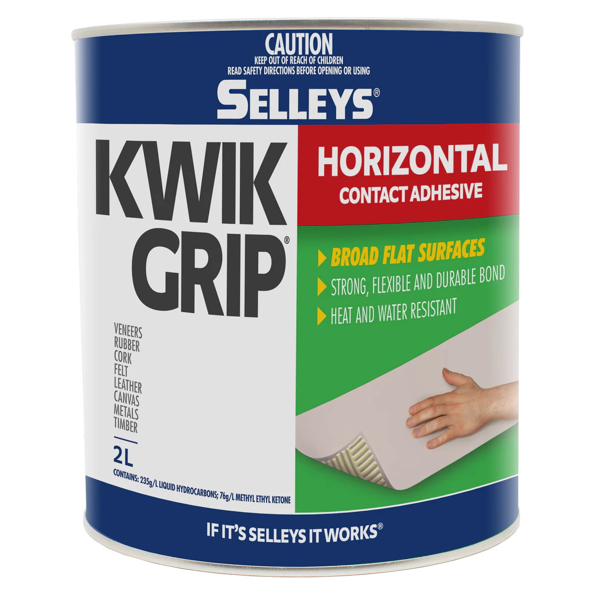 Selleys 2L Kwik Grip Horizontal Contact Adhesive - Solvent-Based - Heat Resistant - Instant Bond