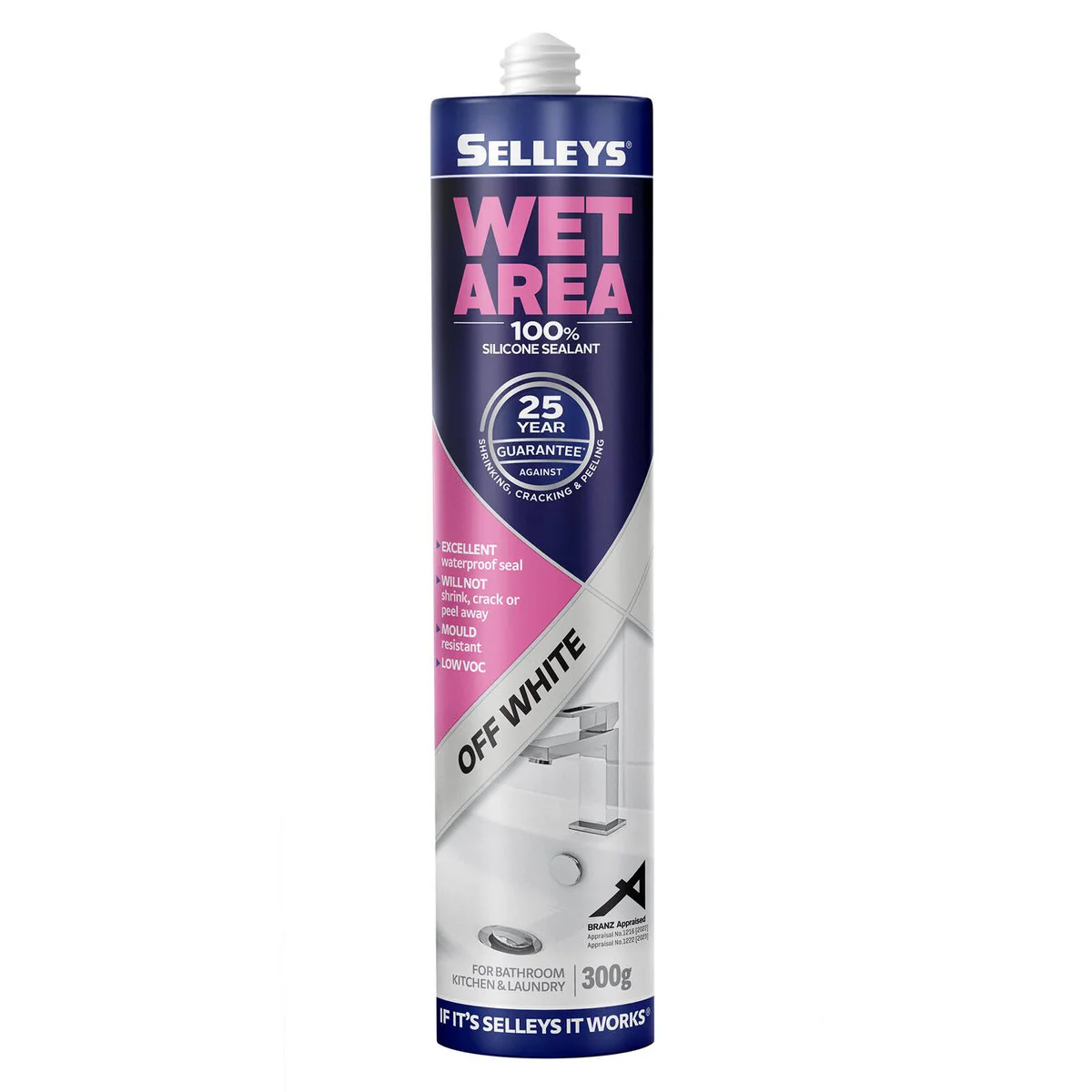 Selleys 300g Off White Waterproof Silicone Sealant - Mould Resistant - 25-Year Guarantee