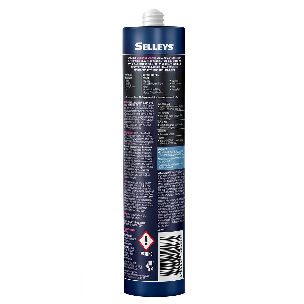 Selleys 300g Wet Area Waterproof Silicone Sealant - Black - Mould Resistant - Image 2