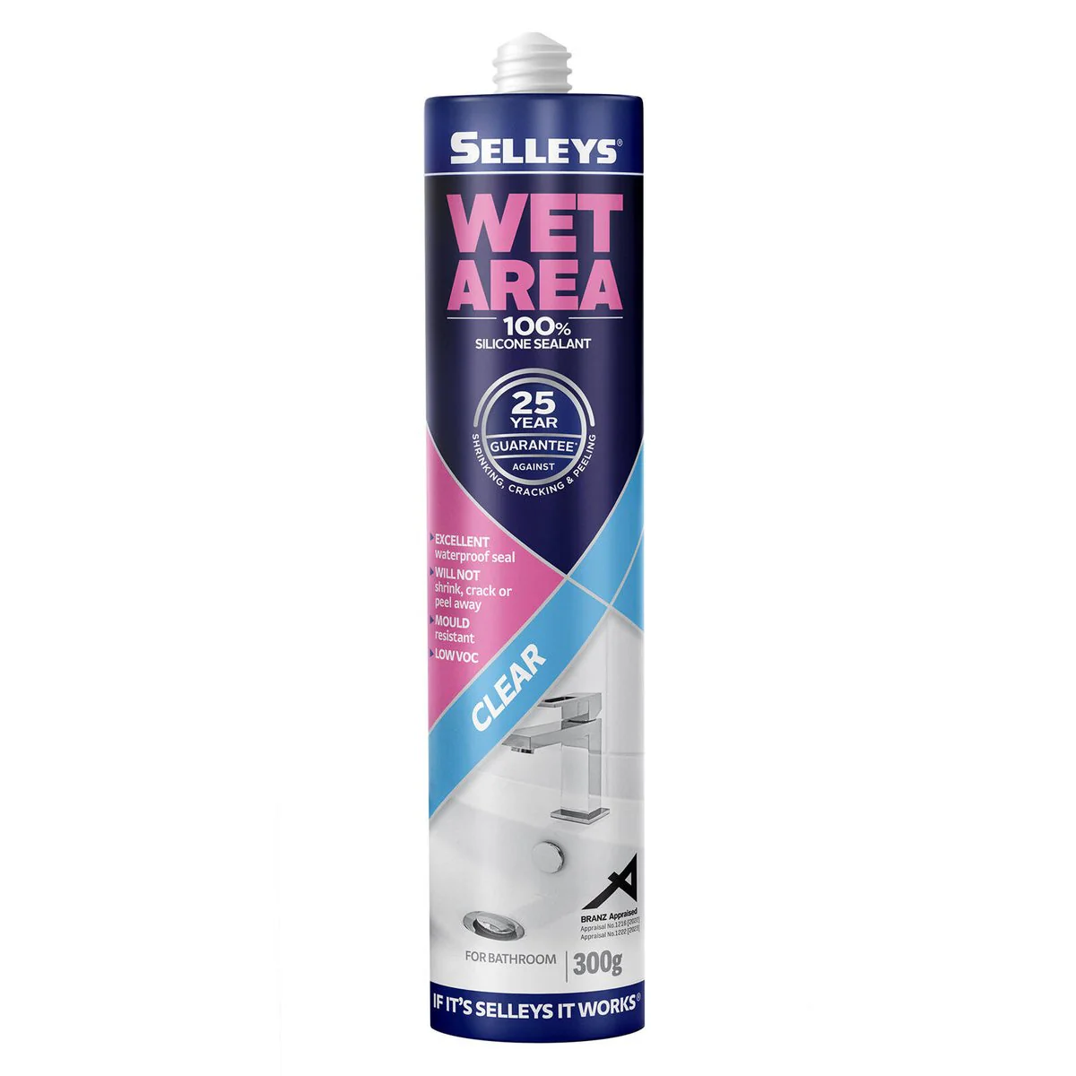 Selleys Clear Waterproof Silicone Sealant 300g - Mould Resistant - 100% Silicone