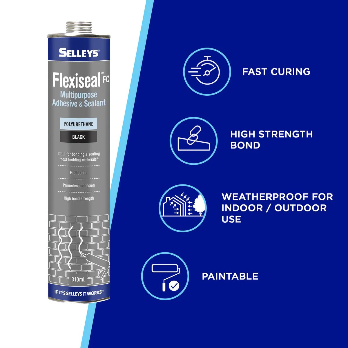 Selleys Black Flexiseal FC Polyurethane Sealant Adhesive 310ml - 0.588L - Image 3