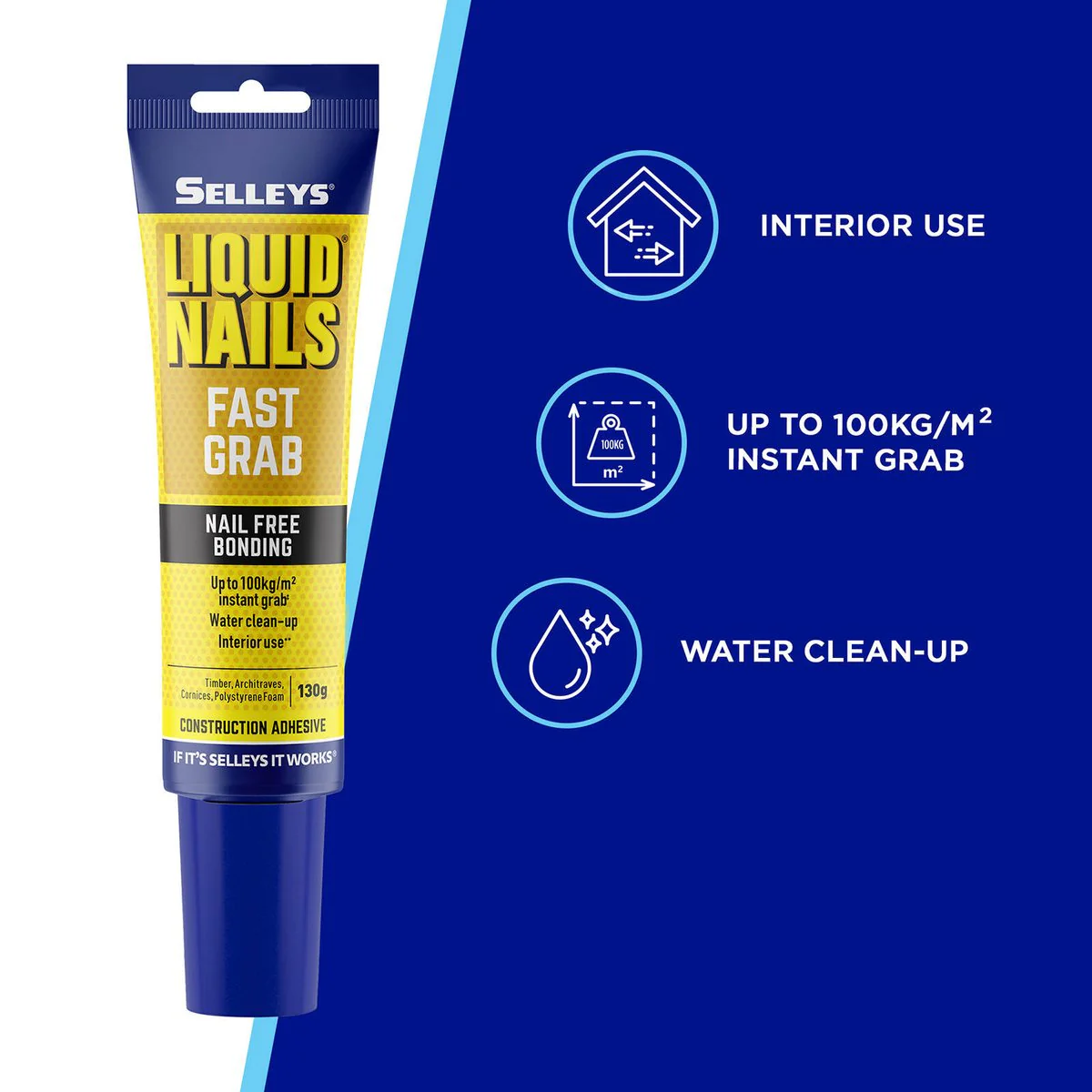 Selleys Liquid Nails Fast Grab Adhesive 130g - Water-Based - Strong Bond - Image 4