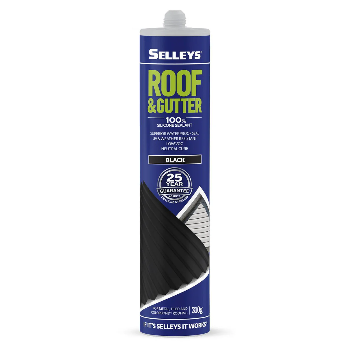 Selleys Roof and Gutter Silicone - 310g - Black - Waterproof Sealant