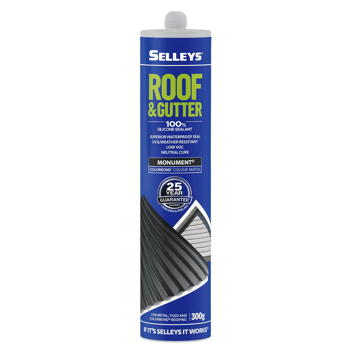 Selleys Roof and Gutter Silicone Sealant 300g - Monument - Waterproof - UV Resistant