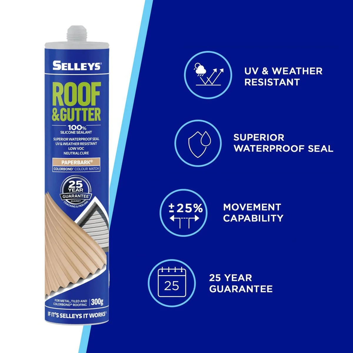 Selleys Roof and Gutter Silicone Sealant 300g Paperbark - Waterproof, UV Resistant - Image 2