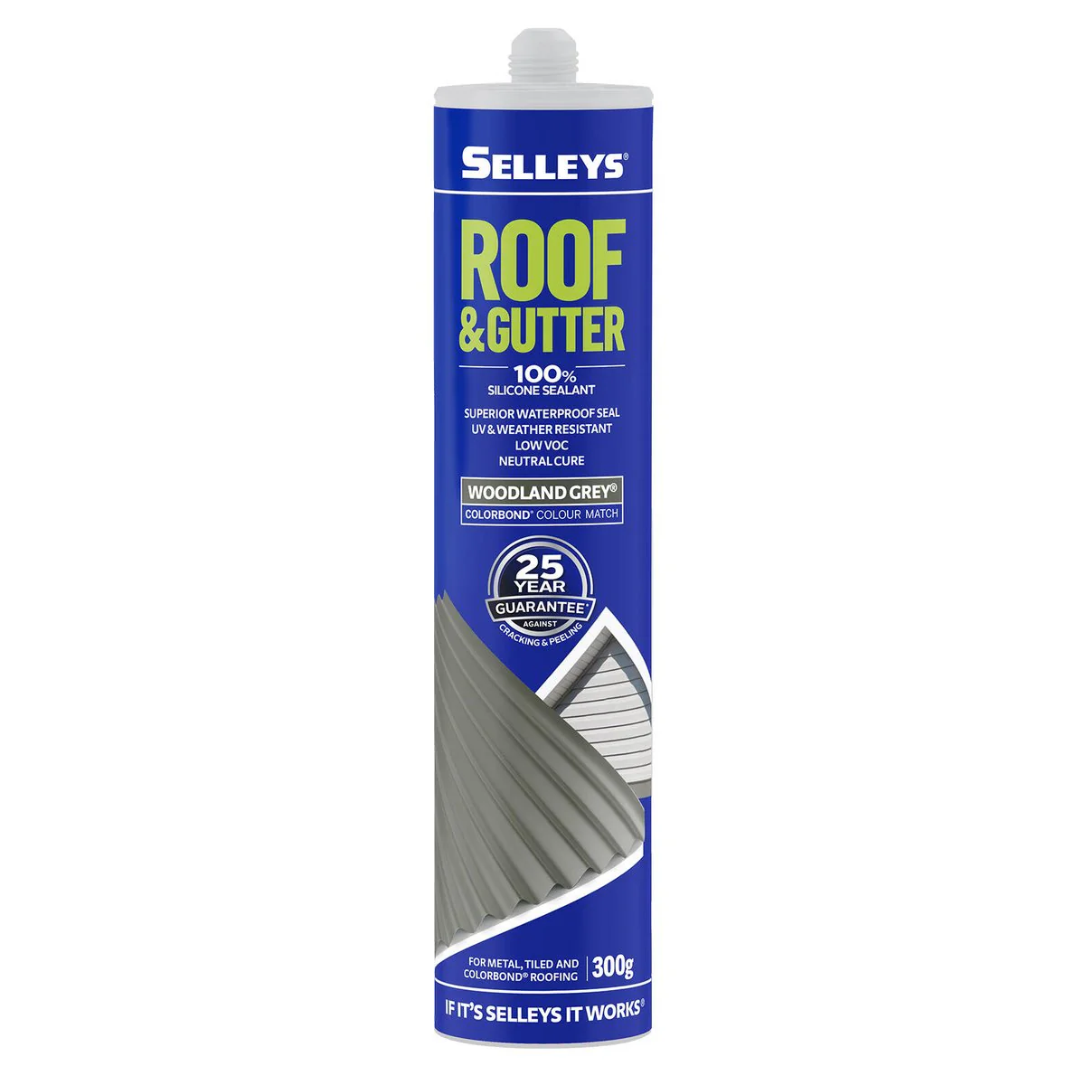 Selleys Roof and Gutter Silicone Sealant 300g - Woodland Grey - Waterproof