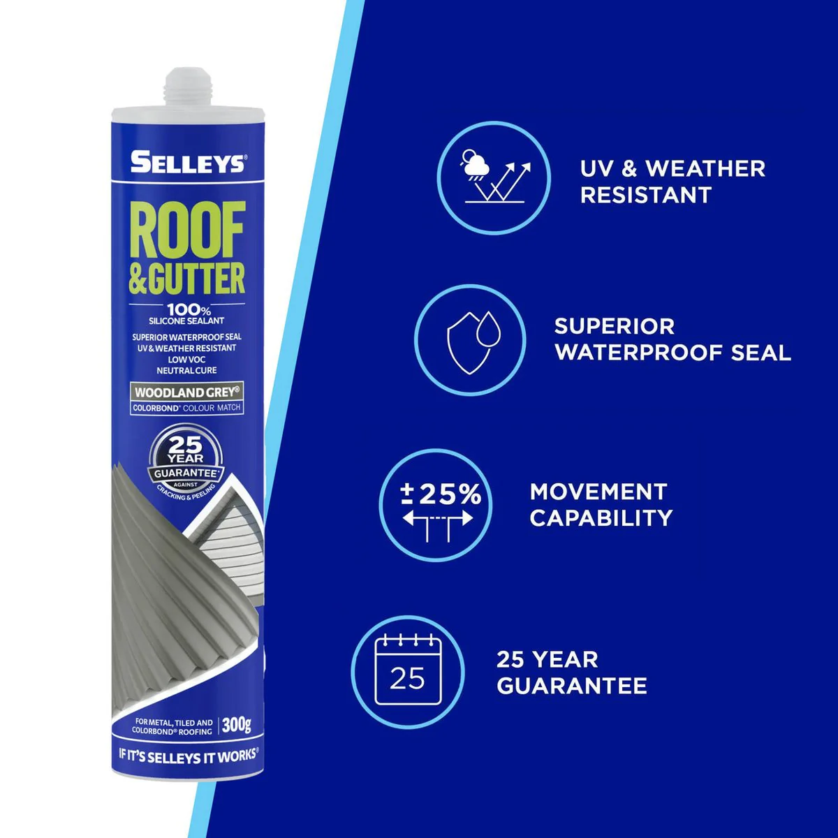 Selleys Roof and Gutter Silicone Sealant 300g - Woodland Grey - Waterproof - Image 2