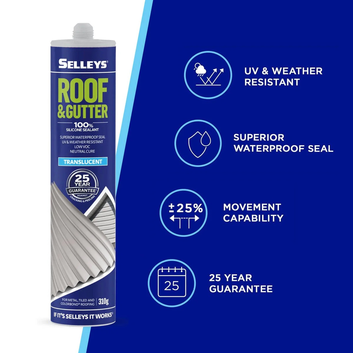 Selleys Roof & Gutter Silicone - 310g Triple Pack - Translucent - Waterproof - Image 2