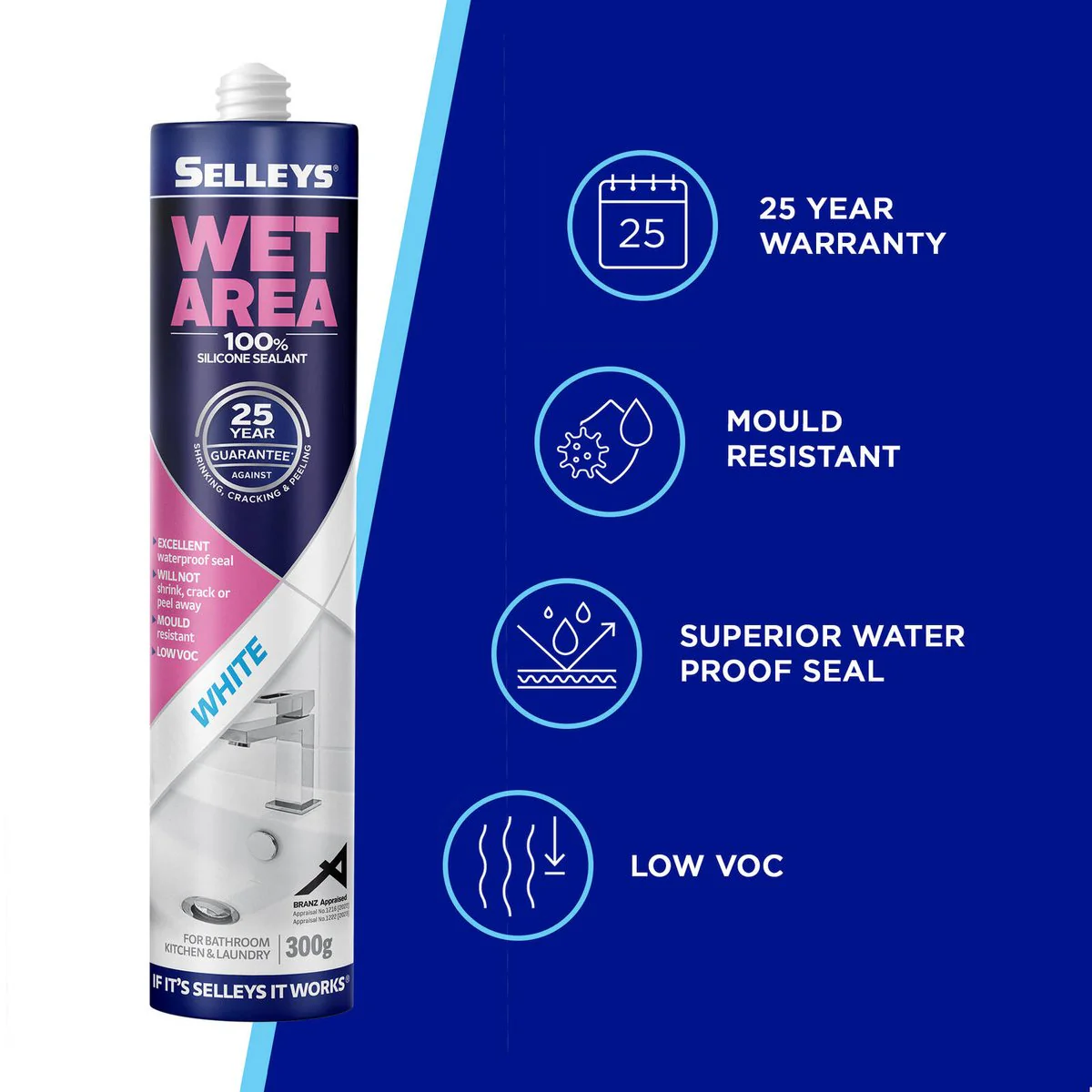 Selleys Waterproof Silicone Sealant - 300g - Silicone - Mould Resistant - Image 3