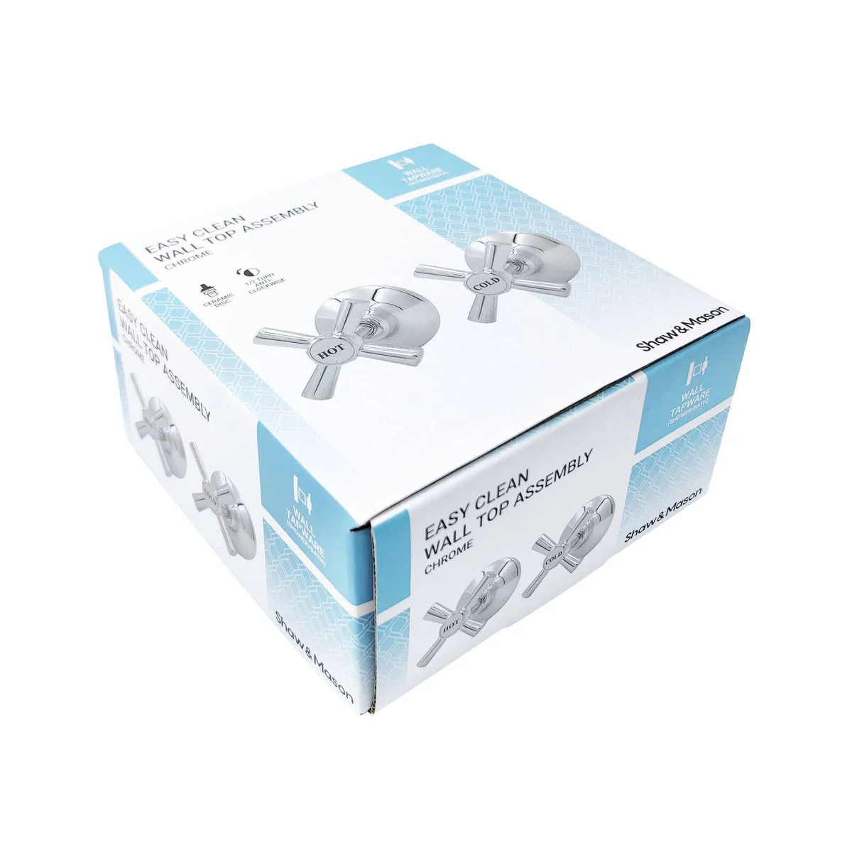 Shaw Mason Chrome 1/2 Turn Easy Clean Wall Top Assembly Pair - 67mm x 117mm - Durable - Image 2