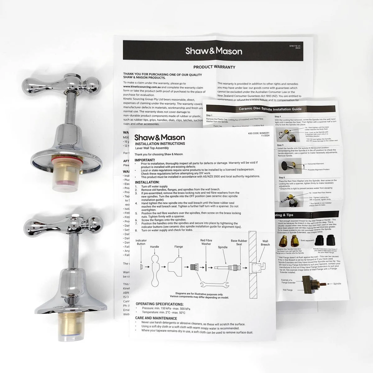 Shaw Mason Chrome 1/4 Turn Lever Wall Top Assembly Pair - 77mm x 65mm x 117mm - Easy Installation - Smooth Operation - Image 2