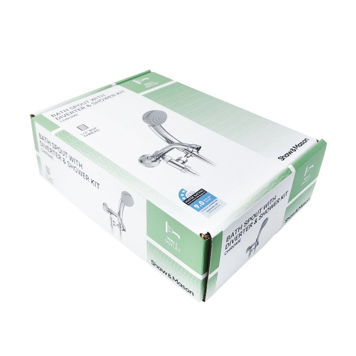 Shaw Mason Chrome Bath Spout with Diverter & Shower Kit - 1/2" BSP Connection - Adjustable Swivel Holder - 170mm x 180mm x 90mm - Image 3