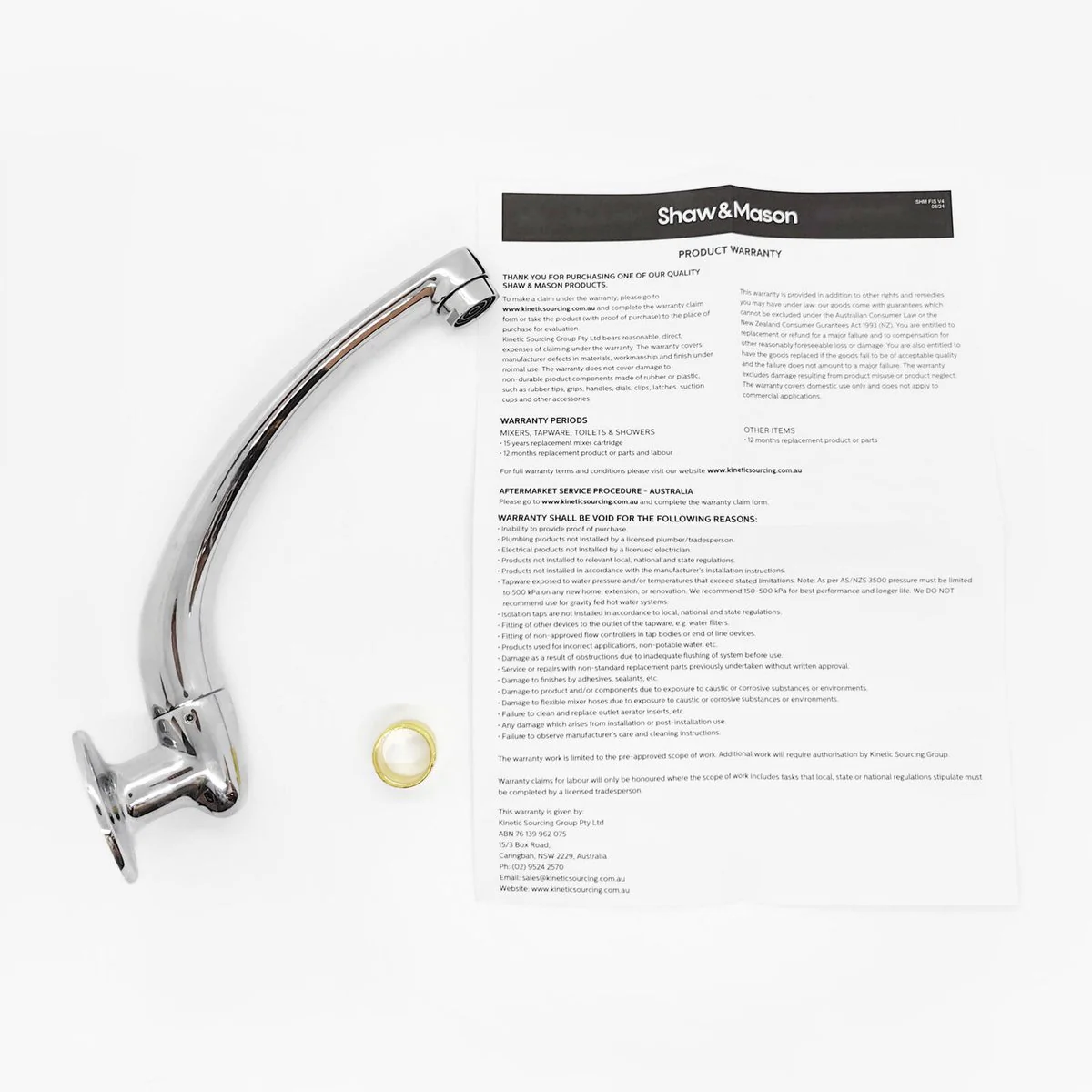 Shaw Mason Chrome Swivel Wall Cast Sink Spout - 9L/min - 200mm Reach - Image 2