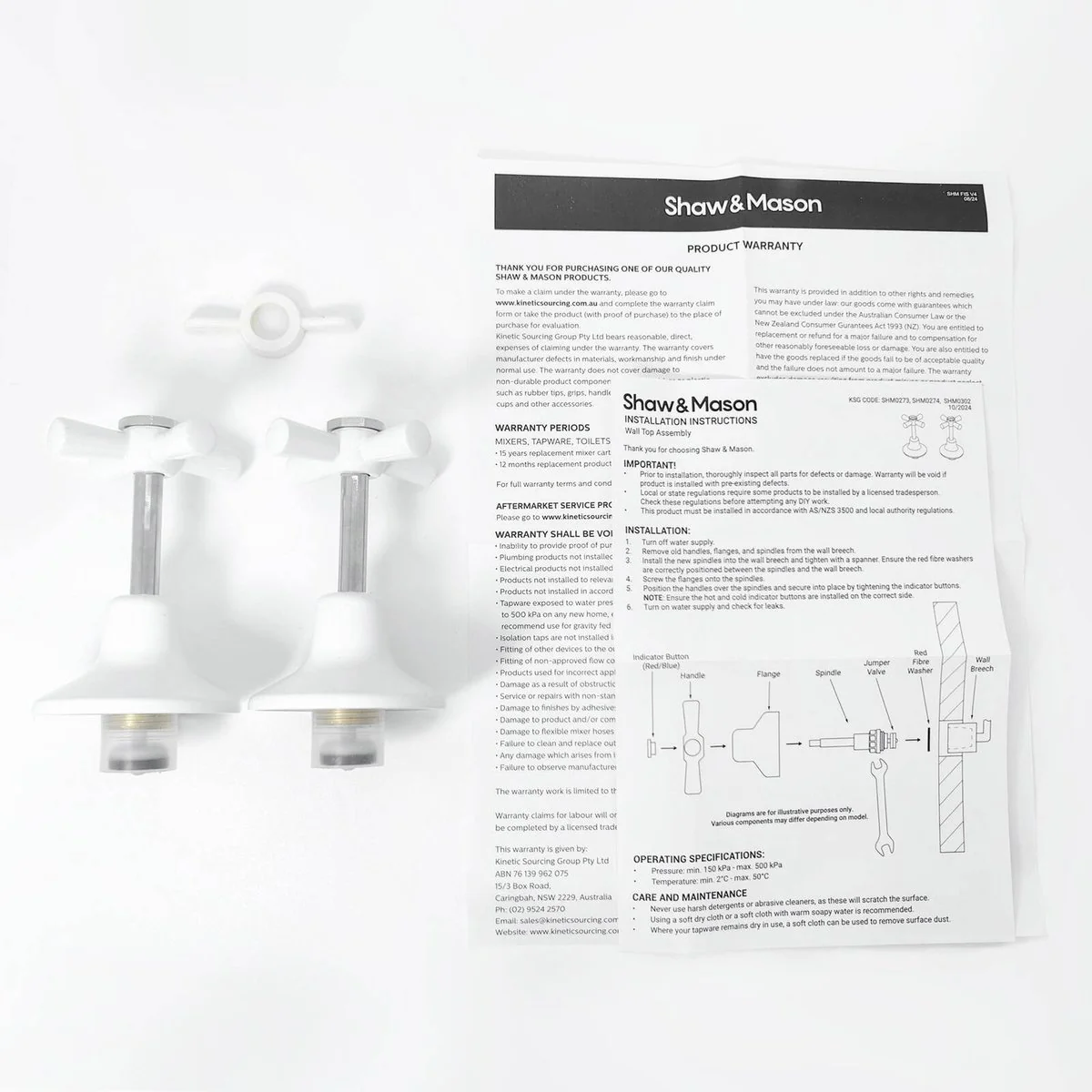 Shaw Mason White Easy Clean Top Assembly - Pair - 130mm x 140mm x 70mm - Brass Construction - Image 2