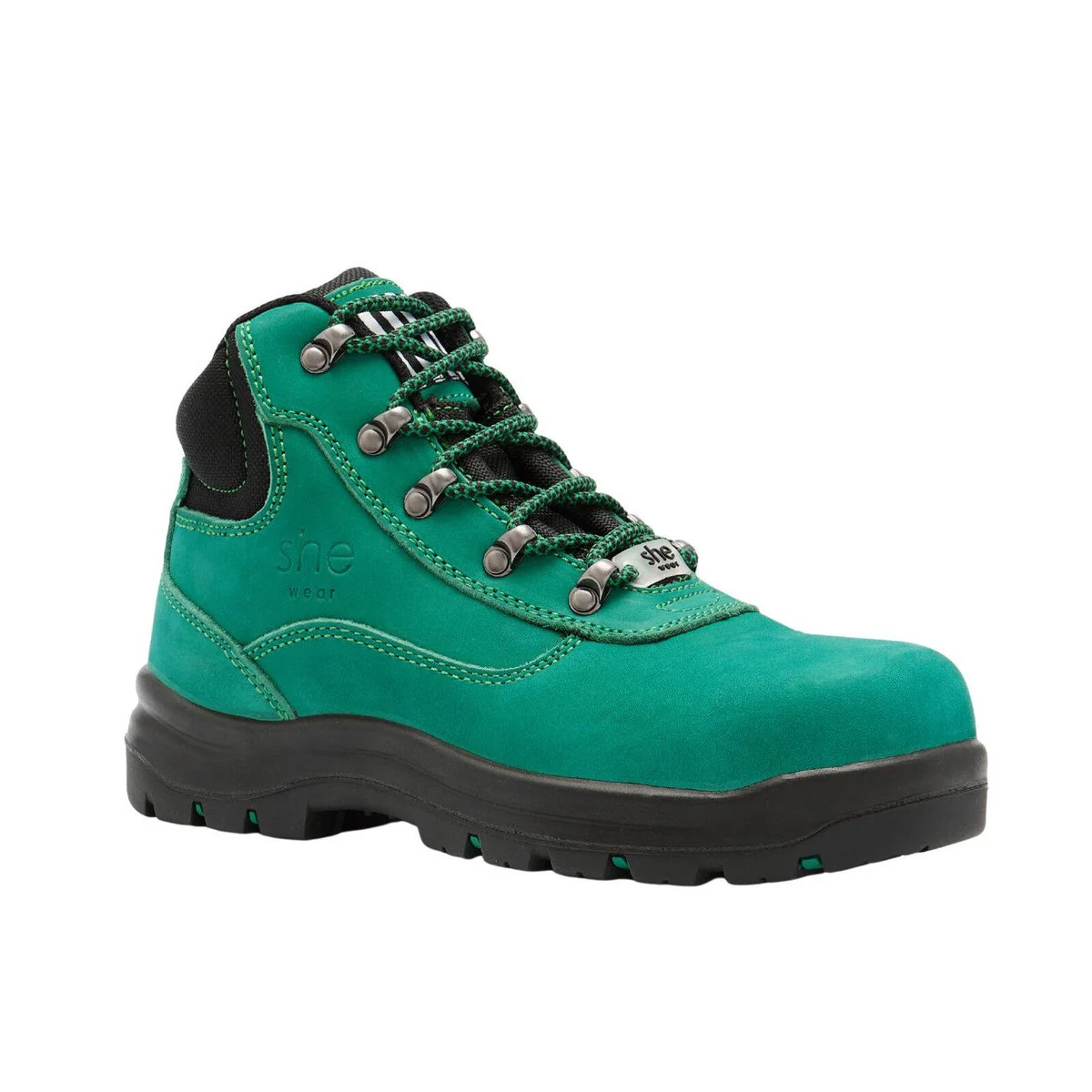She Wear Womens Safety Workboots Size 6 - Green - Nubuck Leather - Wide Fit