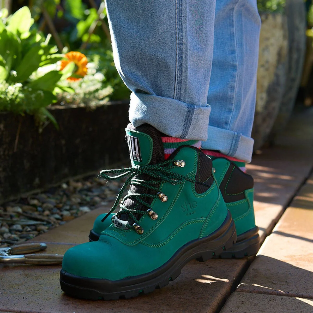 She Wear Womens Safety Workboots Size 6 - Green - Nubuck Leather - Wide Fit - Image 3