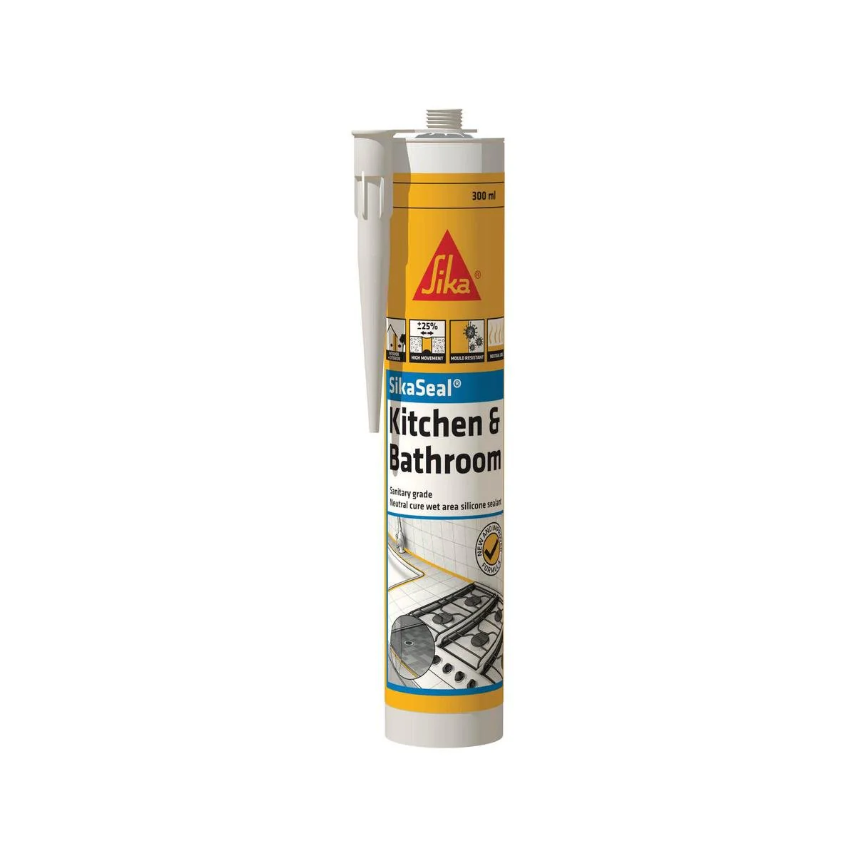 Sika 300ml Alabaster Sikaseal Silicone Sealant - Kitchen Bathroom - Mould Resistant - Waterproof - Flexible