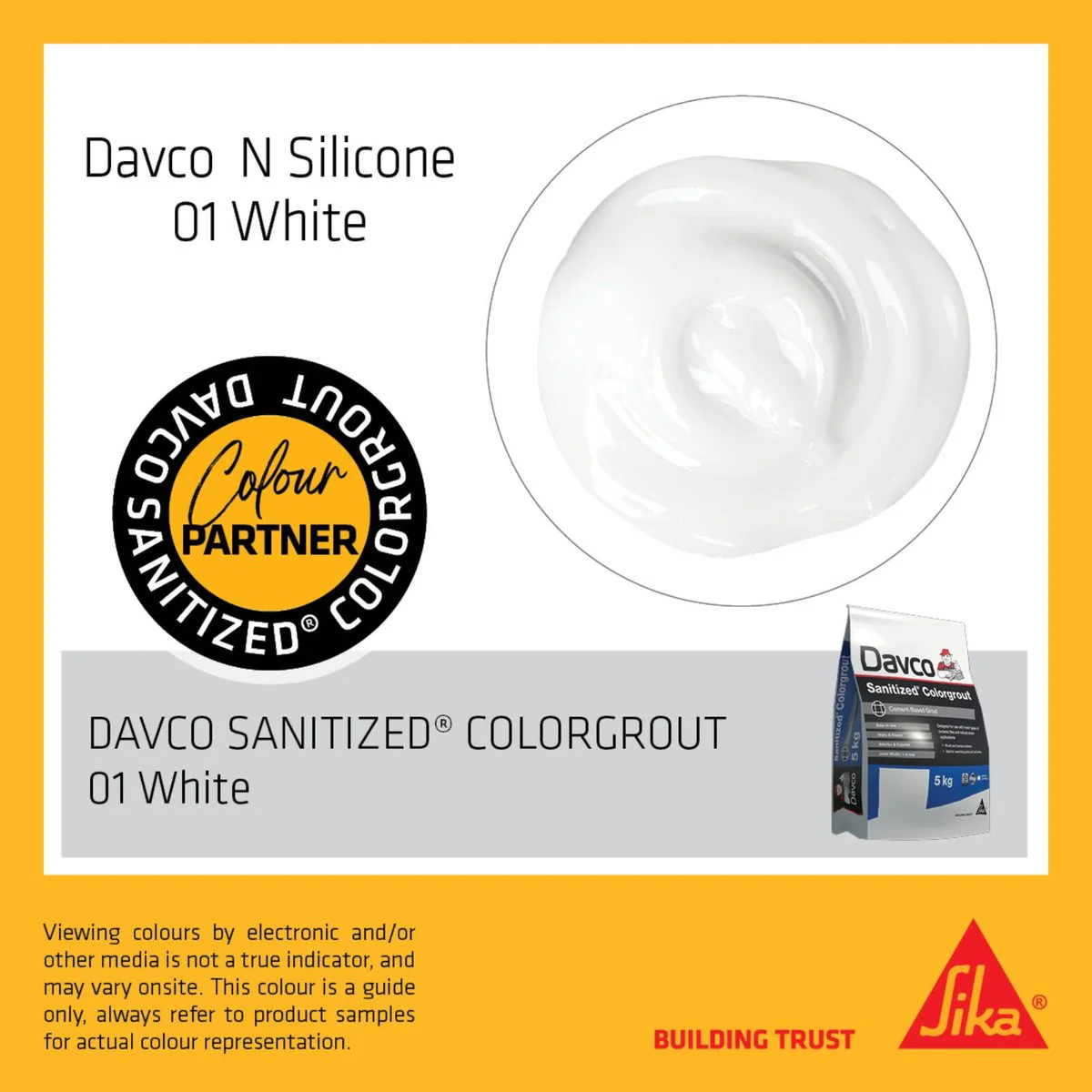 Sika 300ml White Davco N Silicone Sealant - Neutral Cure - Mould Resistant - Image 3