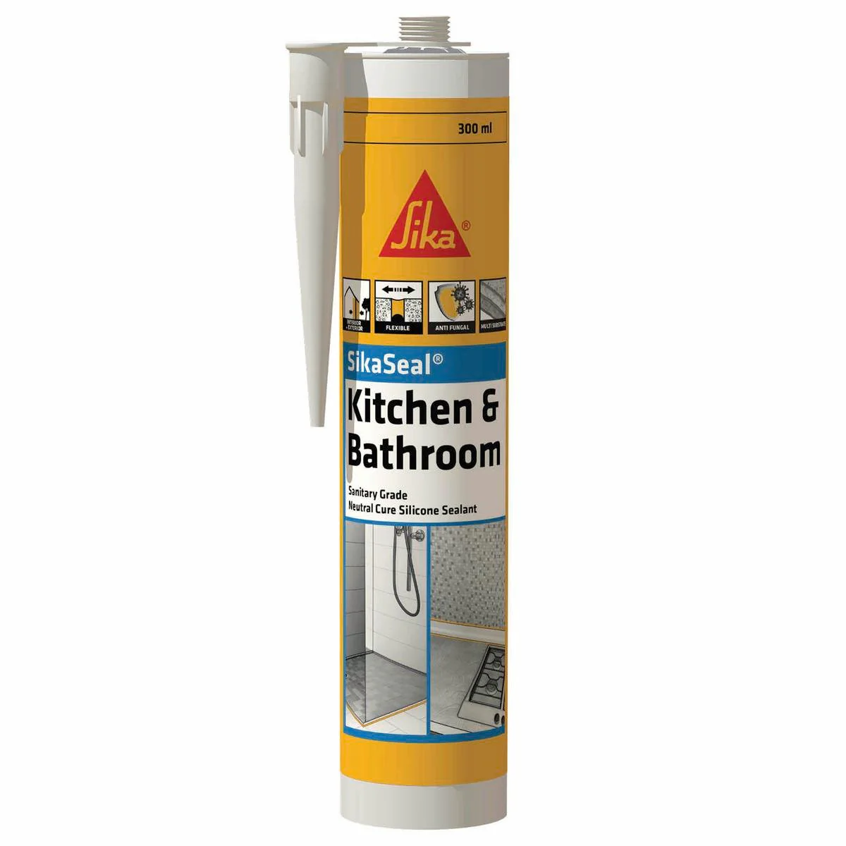 Sika 300ml White Sikaseal Silicone Sealant - Kitchen Bathroom - Mould Resistant