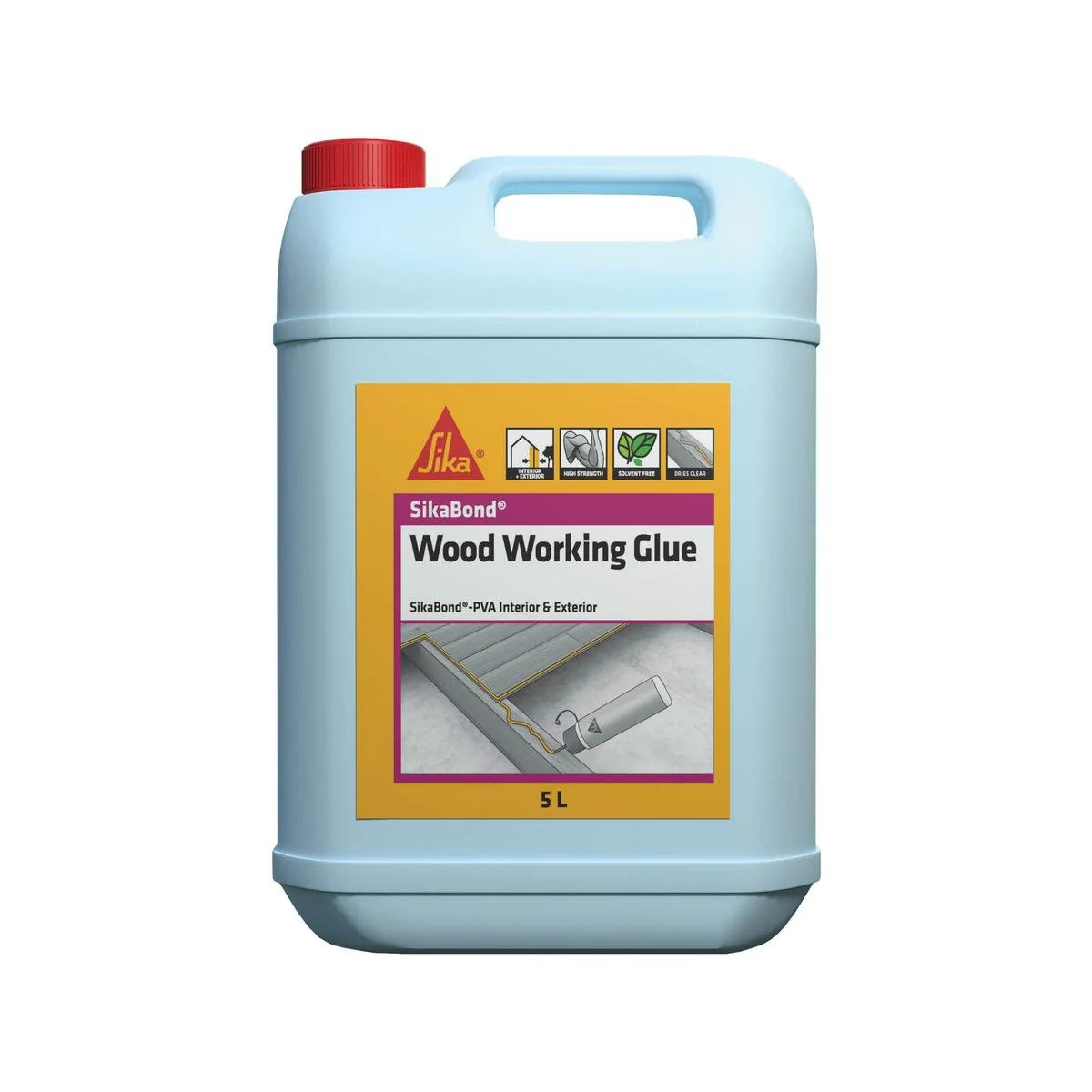 Sika 5L Sikabond PVA Adhesive - Water Resistant - High Bond Strength - Clear Dry