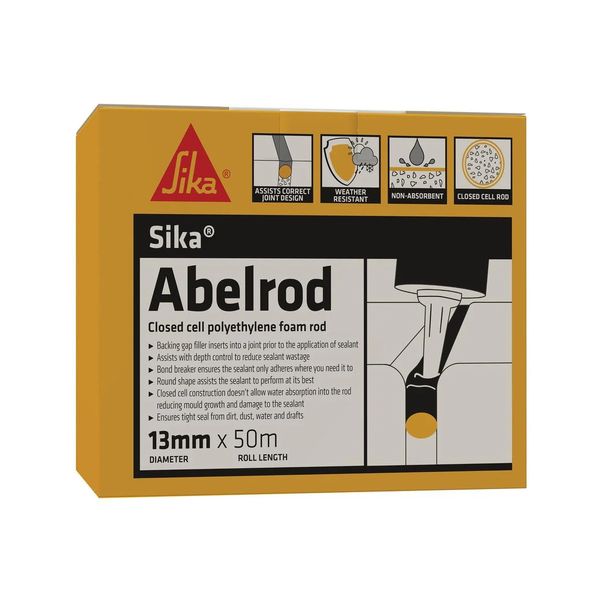 Sika Abelrod Gap Filler - 13mm x 50m - Polyethylene Foam - Weather Resistant