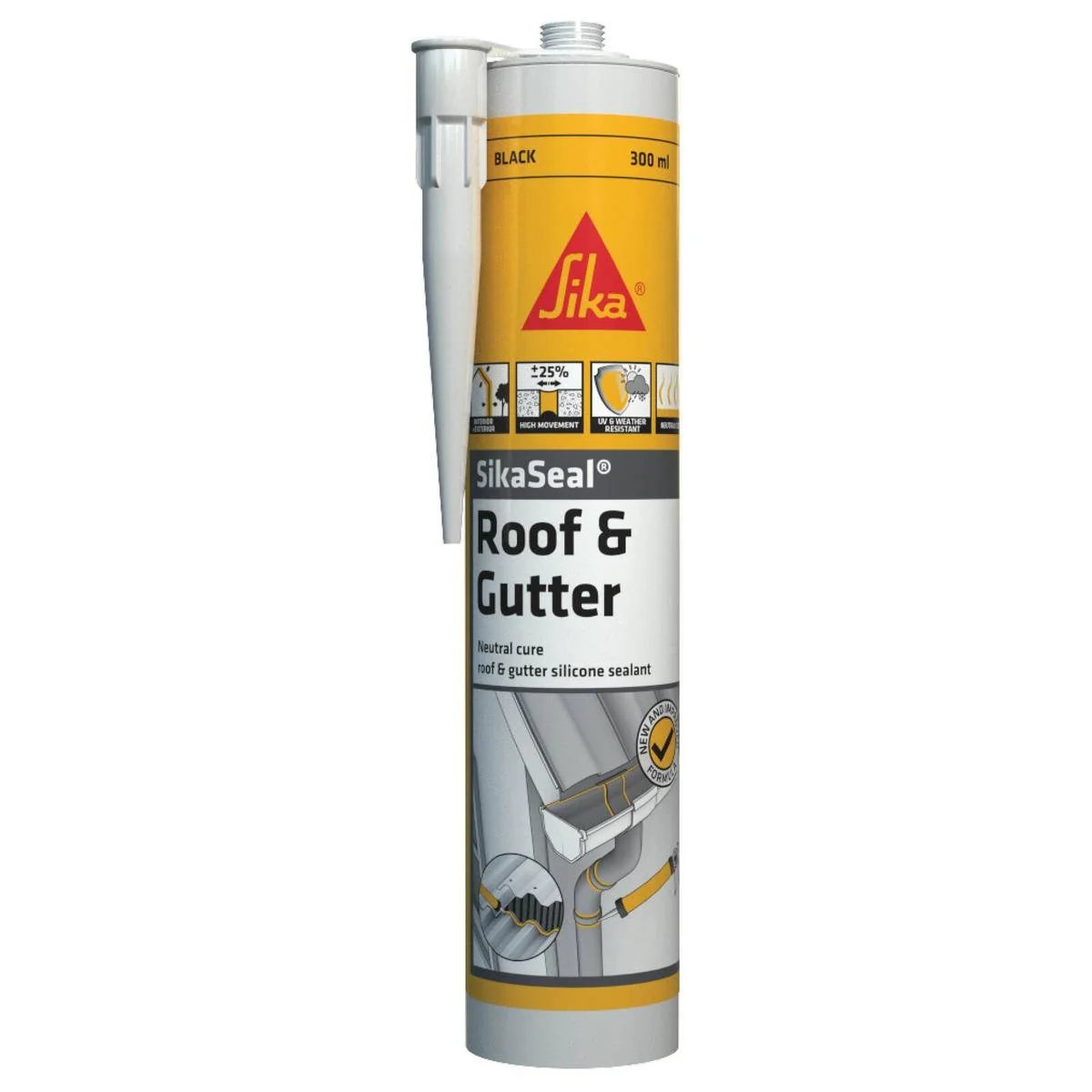 Sika Black Sikaseal Roof and Gutter Silicone Sealant 300ml Waterproof