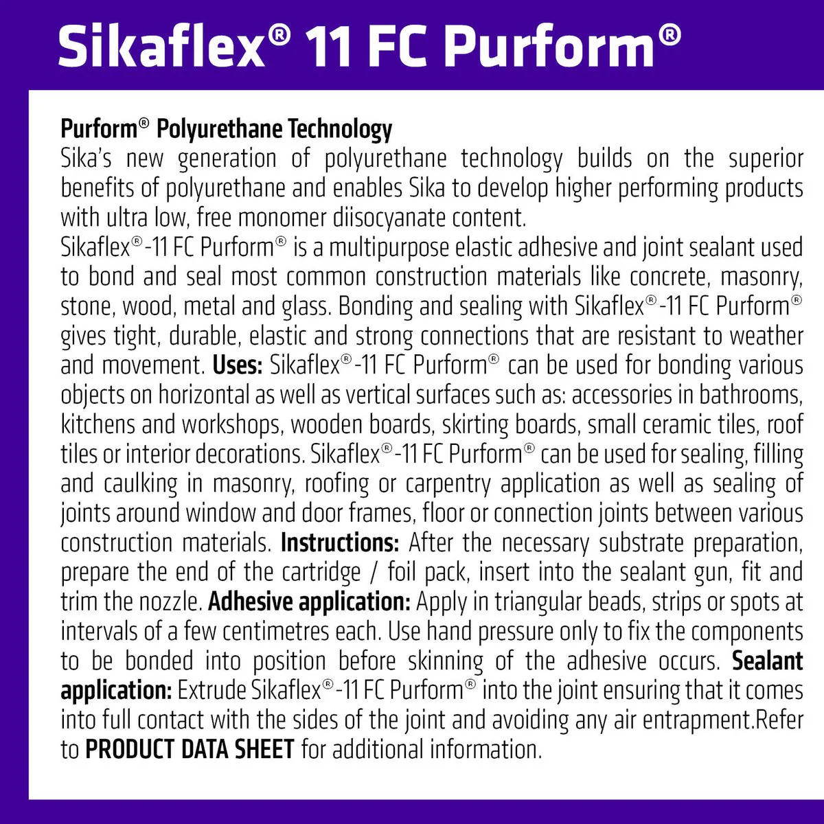 Sika Sikaflex 11 FC Purform Adhesive Sealant 300ml - White - Solvent-Free - Image 4